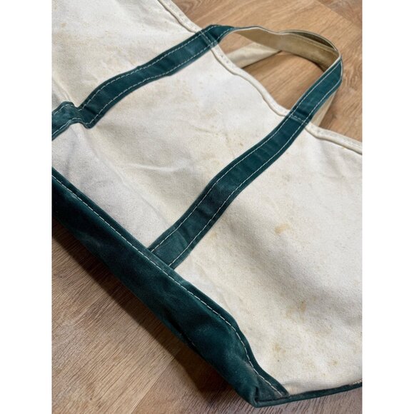 Vintage 90s L.L. Bean Boat And Tote Zip Top Green Ivory XL 22" USA - Picture 3 of 9
